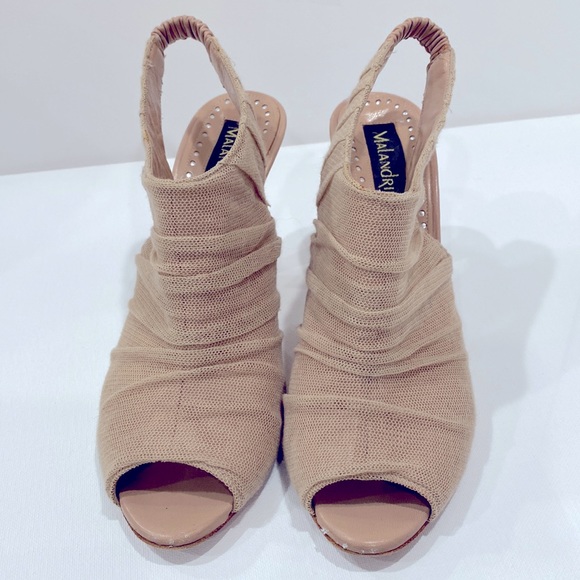 Catherine Malandrino Nude leather w/net peep toe sling backs 4” heel Italy SZ 38 - Picture 2 of 16